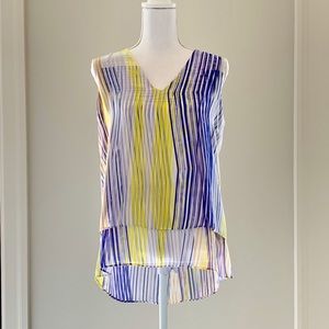 Chaus Hi-Low Blue and Yellow Striped Top